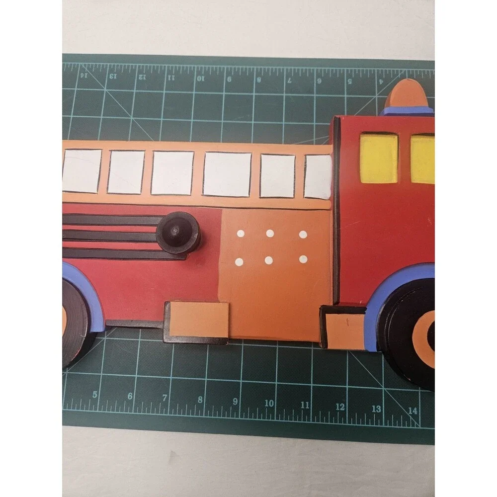 Vintage Wooden Fire Truck Wall Hook Mount